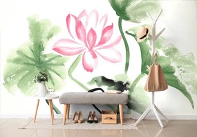 Samolepiaca tapeta akvarelový lotosový kvet - 225x150