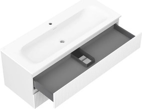 Mexen Rivel, kúpeľňová skrinka 120 cm s umývadlom Vela, 2 zásuvky, drážkovaná, biela matná, 91A20-12047-2-BFF01-W23M01