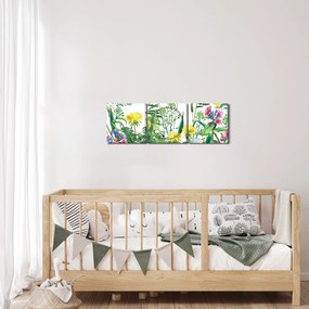 Obraz - Maľované lúčne kvety (s hodinami) (90x30 cm)