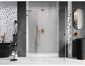 Mexen Lunar-B, L výklopné pravé sprchové dvere 135 cm, 8mm číre sklo, ružové zlato profil, 832SL-135-050-60-00-P