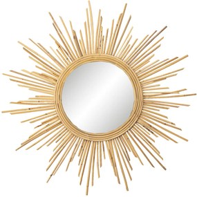 Prírodné nástenné zrkadlo v tvare slnka v ratanovom ráme Sunny - Ø 80/48 cm