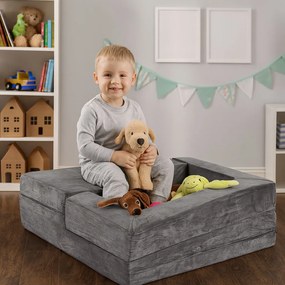 Detská modulárna sedačka 4 diely ECOTOYS – sivá, rozložiteľná s prateľnými poťahmi