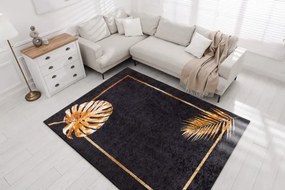 Koberec MIRO 51518.805 listy / rám, čierny / zlatý
