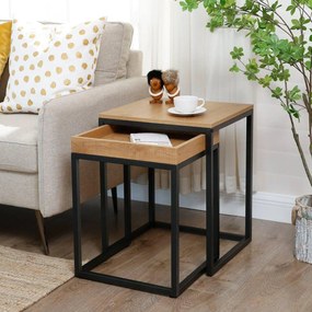 Príručné stolíky, 2 ks stohovacích stolov, medovo hnedé