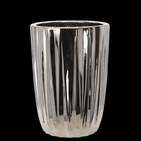 Garden Line KERAMICKÝ OBAL NA KVETINOVÝ KÔŠ 31,5 x 31,5 x 44,5 CM, STRIEBORNÝ S PRUHMI *3451