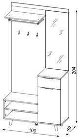 Předsíňová stěna Nordic B 100 cm dub Artisan/bílá