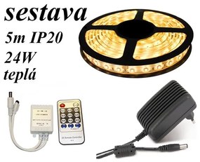 ECOLIGHT LED pásik - 5m - 60LED/m - 4,8 W/m - IP20 - 1600Lm - teplá biela + stmievač IR + zdroj - SADA