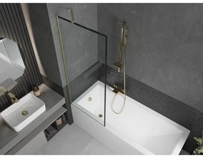 Mexen Next, 1-krídlová vaňová zástena 70 x 150 cm, 6mm číre sklo - čierny vzor, zlatá matná, 895-070-000-00-70-55