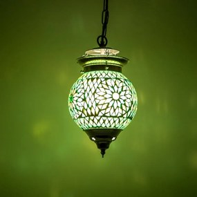 Turecká závesná lampa tvar Globe mozaika orient EMERALD Ø15