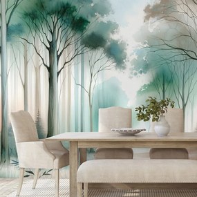 Fototapeta akvarelový les v hmle