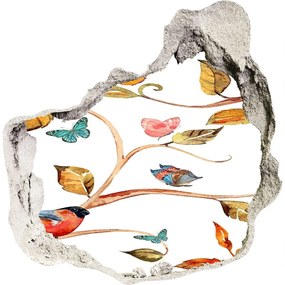 Nálepka 3D diera na stenu samolepiaca Vtáky a motýle nd-p-126221469