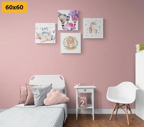 Set obrazov pre deti v jemných farbách - 4x 60x60