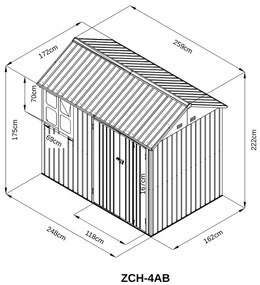 Záhradný domček BestBerg ZCH-4AB / 4,5 m² / 259 x 172 x 222 cm / sivá/biela