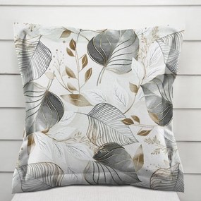 Biante Dekoračná obliečka na vankúš s lemom Leona LN-173 Sivé listy na režnom 35 x 45 cm