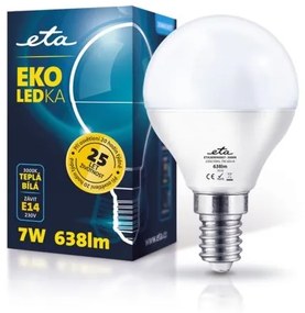 LED Žiarovka ETA EKO mini globe, E14, 7W, 3000K, teplá biela