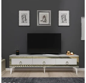 TV stolík/skrinka Muvuta 2 (biela + zlatá) . Vlastná spoľahlivá doprava až k Vám domov. 1095413