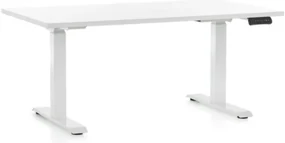Výškovo nastaviteľný stôl OfficeTech D, 140 x 80 cm, biela podnož, biela