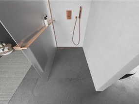 Mexen Kioto+ L, sprchová zástena Walk-In s poličkou a vešiakom 100 x 200 cm, 8mm sklo námraza, medený matný profil, 800-100-123-65-30