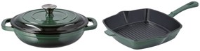 Silvercrest®  Liatinová servírovacia panvica, 2,4 l, zelená + Liatinová grilovacia panvica, 24 cm, zelená  (800011482)