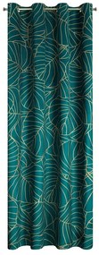 Dekorstudio Tieniaci zamatový záves LILI2 s potlačou listov 140x250cm tyrkysový