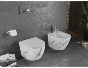 Mexen Lena, závesná WC misa Rimless s duroplastovým sedátkom s pomalým zatváraním, imitácia mramoru-biely kameň, 30224092