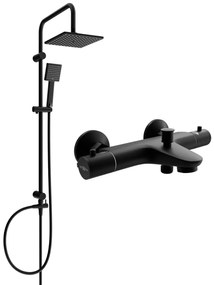 Mexen Tord vaňovo-sprchový set s dažďovou sprchou a vaňovou termostatickou batériou Nox, čierna matná, 77350200-70