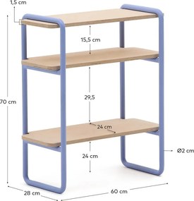 Svetlomodrá/v prírodnej farbe závesná detská knižnica v dekore jaseňa 60x70x28 cm Tinn – Kave Home