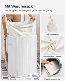 Bambusový kôš na bielizeň, skladací s objemom 72 l, 40 x 30 x 60 cm, biely