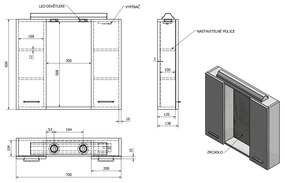 Aqualine, ZOJA/KERAMIA FRESH galérka s LED osvetlením 70x60x14cm, dub platin, 45029