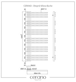 Cerano Burke, vykurovacie teleso 1200x500 mm, 562W, pripojenie D5, čierna matná, CER-CER-429634