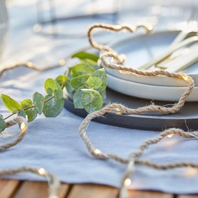 FARMHOUSE Svetelná reťaz s USB prírodné lano 20 svetiel
