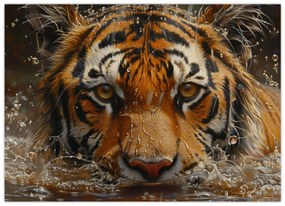 Sklenený obraz - Portrét tigra vo vode (70x50 cm)