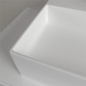 VILLEROY &amp; BOCH Memento 2.0 obdĺžnikové umývadlo na dosku s otvorom, s prepadom, 600 x 420 mm, Stone White, s povrchom CeramicPlus, 4A0760RW