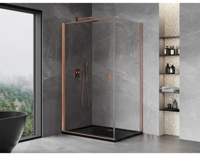 Mexen Mist-B, 1-krídlový výklopný sprchový kút 80 x 70 cm, číre sklo, medený matný profil, 8A2T-080-070-65-00