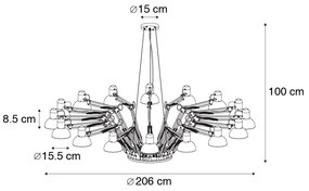 Priemyselné závesné svietidlo čierne 16-žiarovkové nastaviteľné - Hobby Spinne