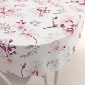 Biante Bavlnený oválny obrus Sandra SA-583 Ružové kvety s vetvičkami na bielom 50x100 cm