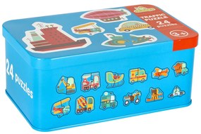 KIK Puzzle v plechovke dopravné prostriedky 24ks