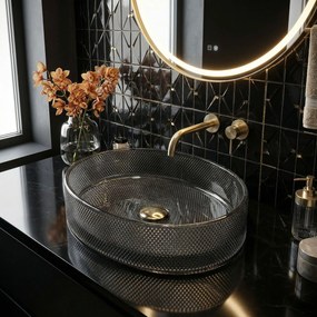 Rea Mirella Black, umývadlo na dosku 495x380x125 mm, dymové sklo-čierna, REA-U3524