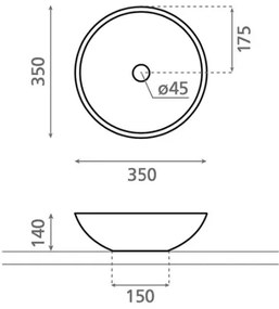 Bathco 4015 - Umyvadlo na dosku CASTELLON, priemer 35 cm, porcelán/biela