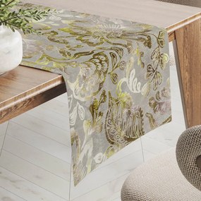 Biante Zamatový behúň na stôl Tamara TMR-055 Abstraktné zelené kvety na zelenosivom 35x140 cm
