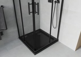Mexen Rio, štvorcový sprchový kút 80 x 80 cm, 6mm číre sklo, čierny profil + čierna sprchová vanička, 860-080-080-70-00-4070B