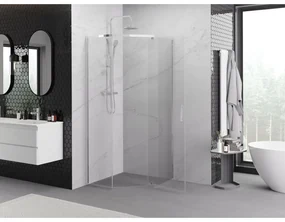 Mexen Exo, päťuholníkový sprchový kút s výklopnými dverami 90 x 90 cm, 6mm číre sklo, chrómový profil, 812-090-090-01-00