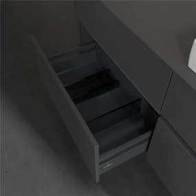 VILLEROY &amp; BOCH Collaro závesná skrinka pod umývadlo na dosku (umývadlo vpravo), 4 zásuvky, 1400 x 500 x 548 mm, Glossy Grey, C08600FP