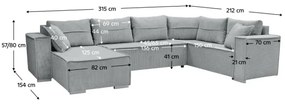 Univerzálna rohová rozkladacia sedacia súprava do tvaru U LONDON sivá