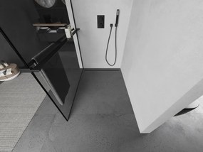 Mexen Kioto+ L, sprchová zástena Walk-In s poličkou a vešiakom 80 x 200 cm, 8mm číre sklo čierny vzor, čierny profil, 800-080-123-70-70