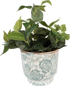 Béžový keramický obal na kvetináč so zelenými kvetmi Chante M - Ø17*15 cm