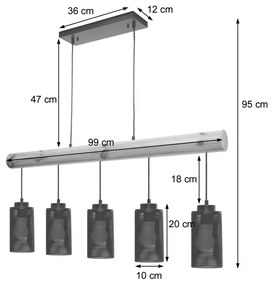 Závesné svietidlo H83 industrial, tube 5 74215 - kov / drevo - Čierna