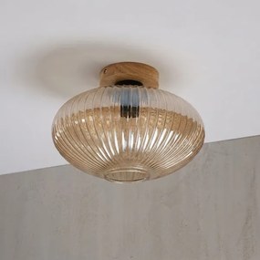 Stropné svietidlo MILOU WOOD 1xE27/15W/230V dub/dymová béžová pr. 29 cm