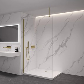 CERANO - Sprchová zástena Walk-in Onyx Top L/P - guľatá vzpera - zlatá kartáčovaná, transparentné sklo - 100x200 cm, CER-CER-8050BD1463