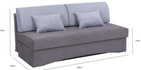 Čalúnená rozkladacia trojmiestna pohovka na každodenné spanie bez opierok PAUL sivá